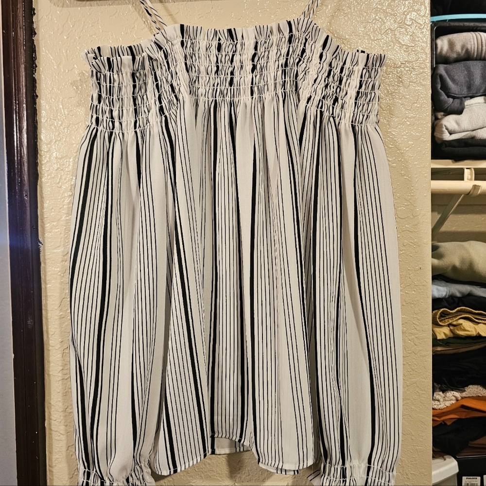 BP Black and White Striped Blouse Size L